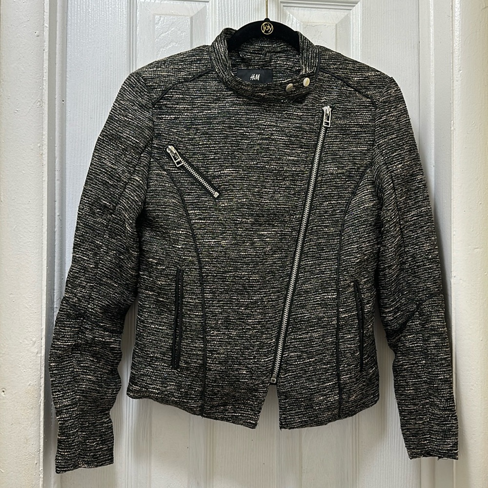 H&M Woman's Metallic Tweed Moto, Jacket Size 8